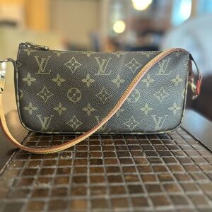 LV Leather Brown and Tan Monogram Clutch